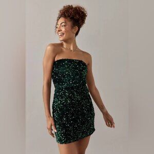 Holly Strapless Sequin Lace Up Back Mini Dress - Originally Retailed at 64.00